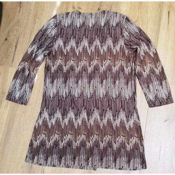 Chico's Cardigan Sweater Brown's /White 3/4 Classic Sleeve Boho See Measurements - Picture 2 of 4